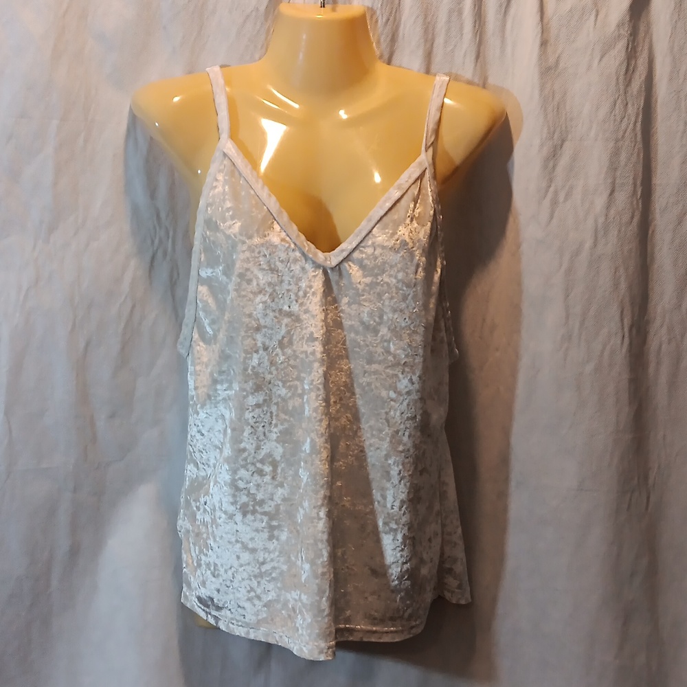 Ijak Womens Large Cami Crushed Velvet Ivory Velour Tank Top